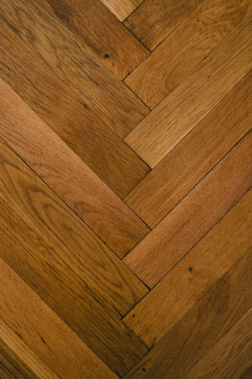 Herringbone oak floor after refinishing